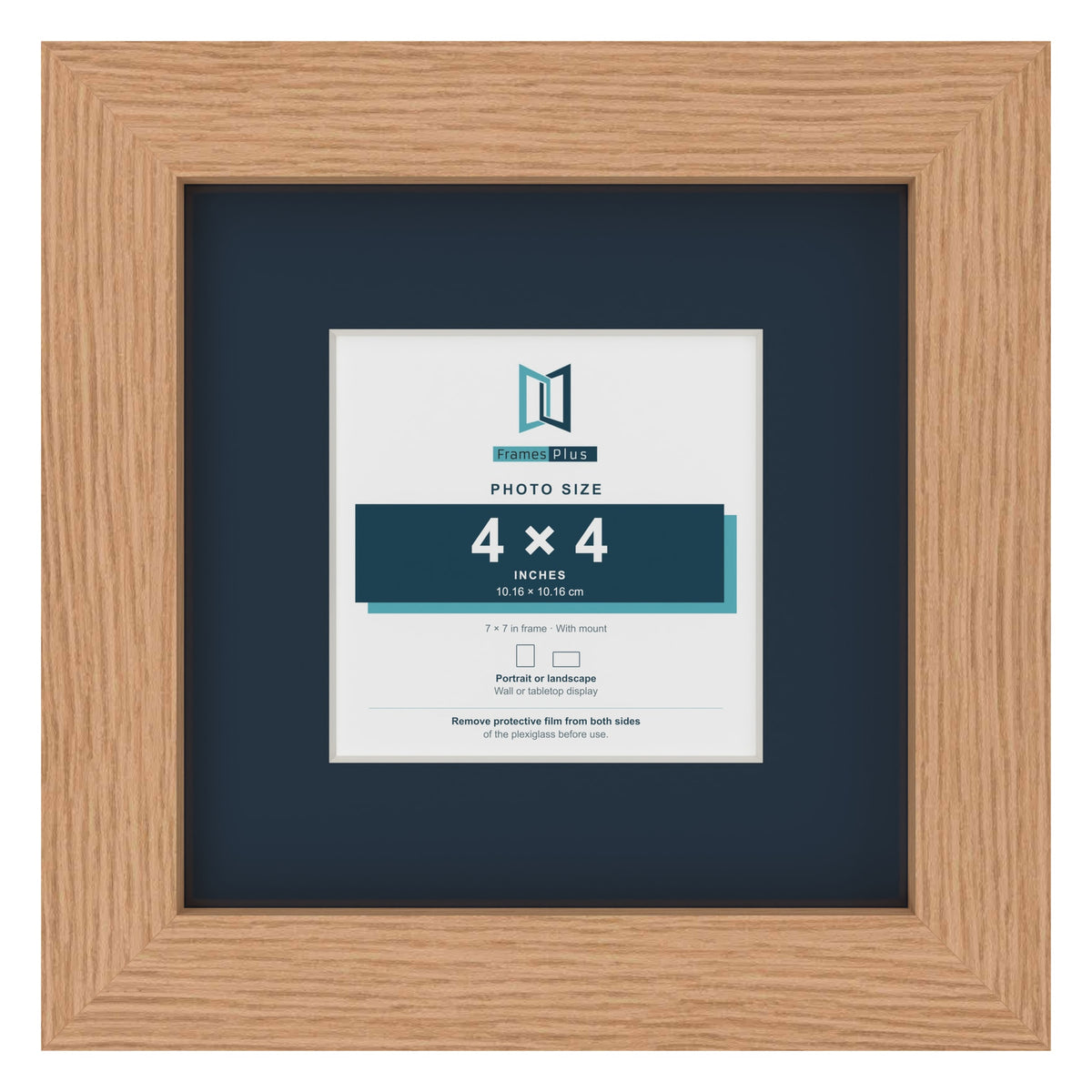 Oak 7 x 7 inch picture frame with a Pacific Blue mount for a 4 x 4 inch photo