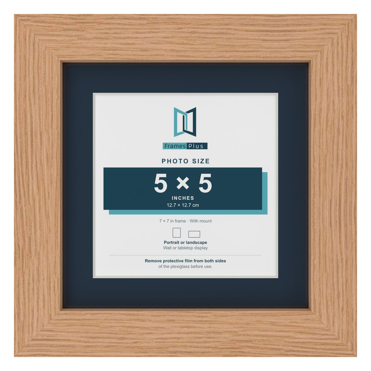 Oak 7 x 7 inch picture frame with a Pacific Blue mount for a 5 x 5 inch photo