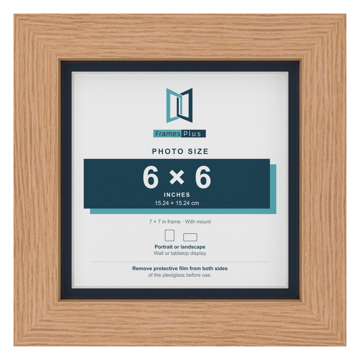 Oak 7 x 7 inch picture frame with a Pacific Blue mount for a 6 x 6 inch photo
