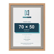 Oak 80 x 60 cm picture frame with a Dawn Grey mount for a 70 x 50 cm photo