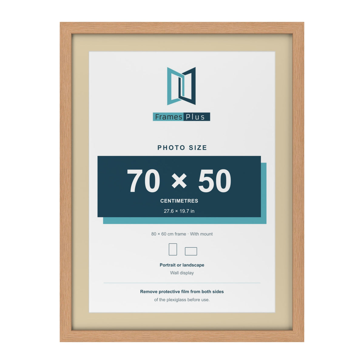 Oak 80 x 60 cm picture frame with an ivory mount for a 70 x 50 cm photo