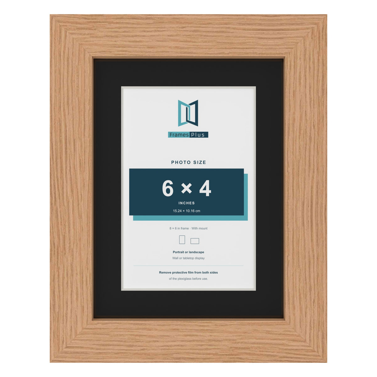 Oak 8 x 6 inch picture frame with a black mount for a 6 x 4 inch photo