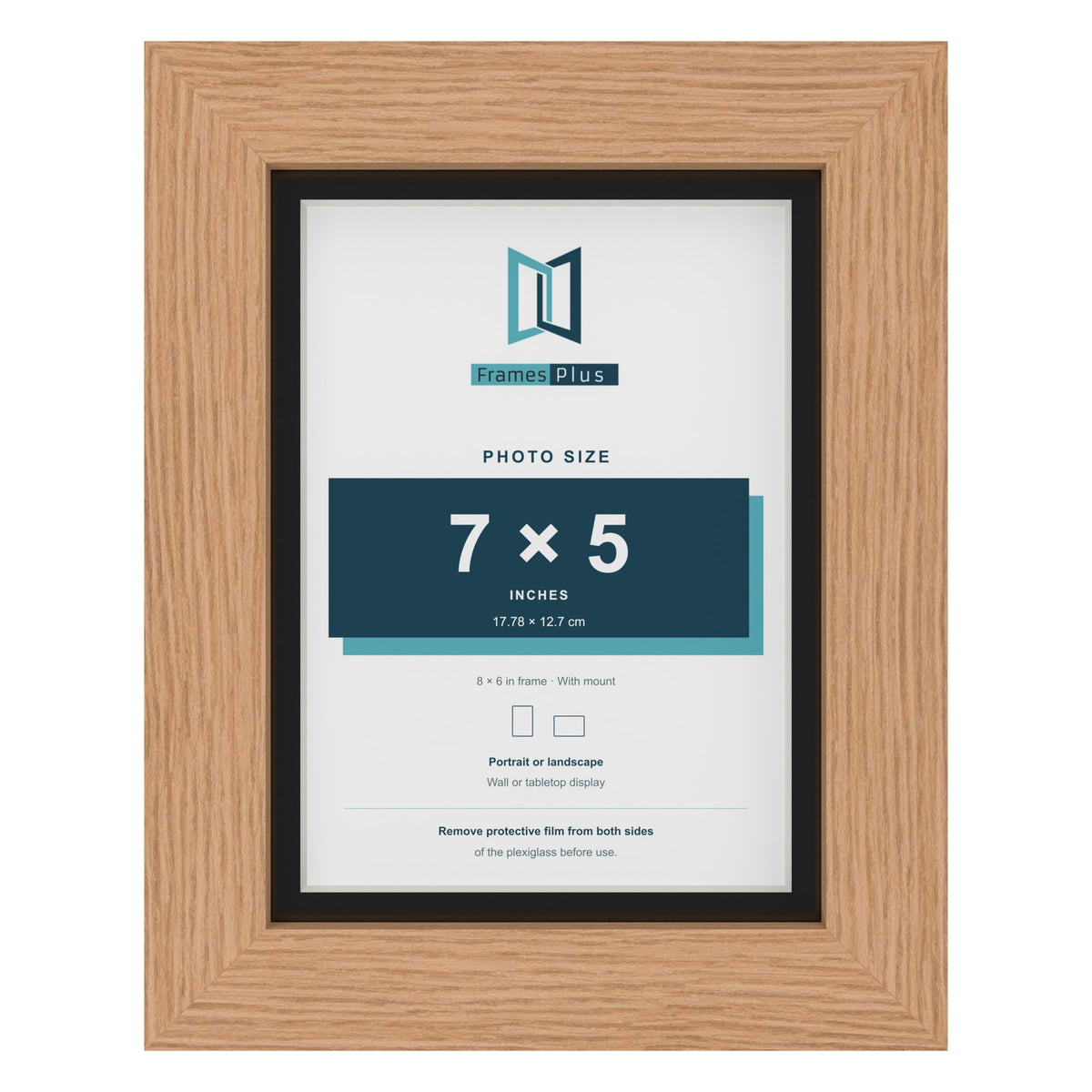 Oak 8 x 6 inch picture frame with a black mount for a 7 x 5 inch photo