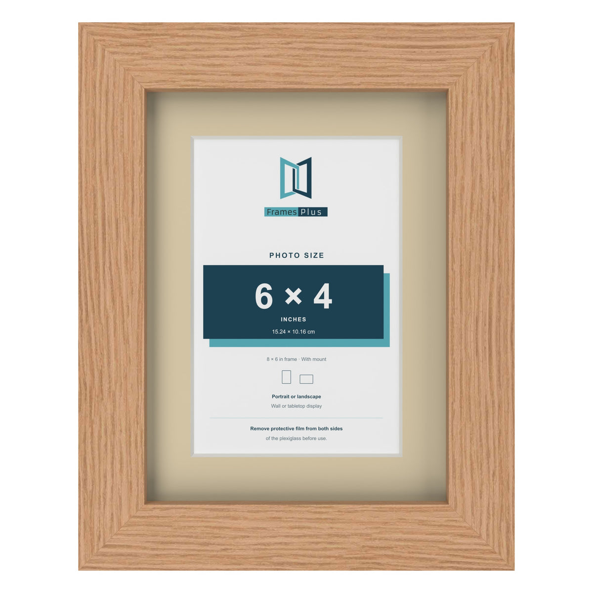 Oak 8 x 6 inch picture frame with an ivory mount for a 6 x 4 inch photo