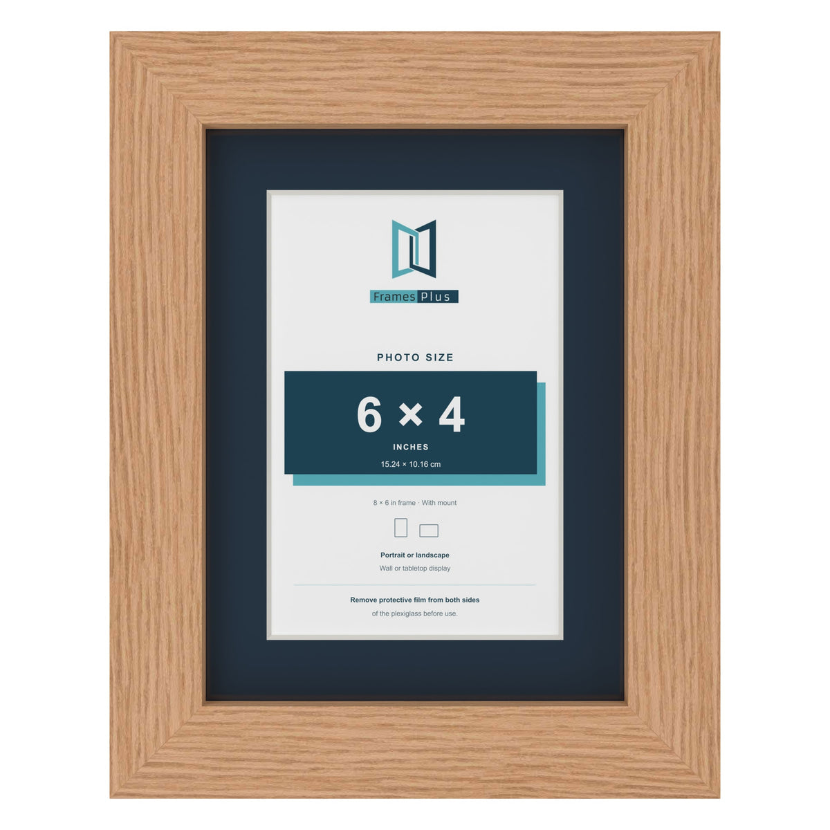 Oak 8 x 6 inch picture frame with a Pacific Blue mount for a 6 x 4 inch photo