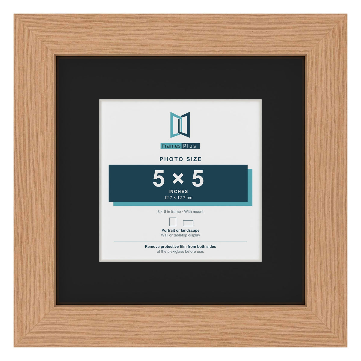 Oak 8 x 8 inch picture frame with a black mount for a 5 x 5 inch photo