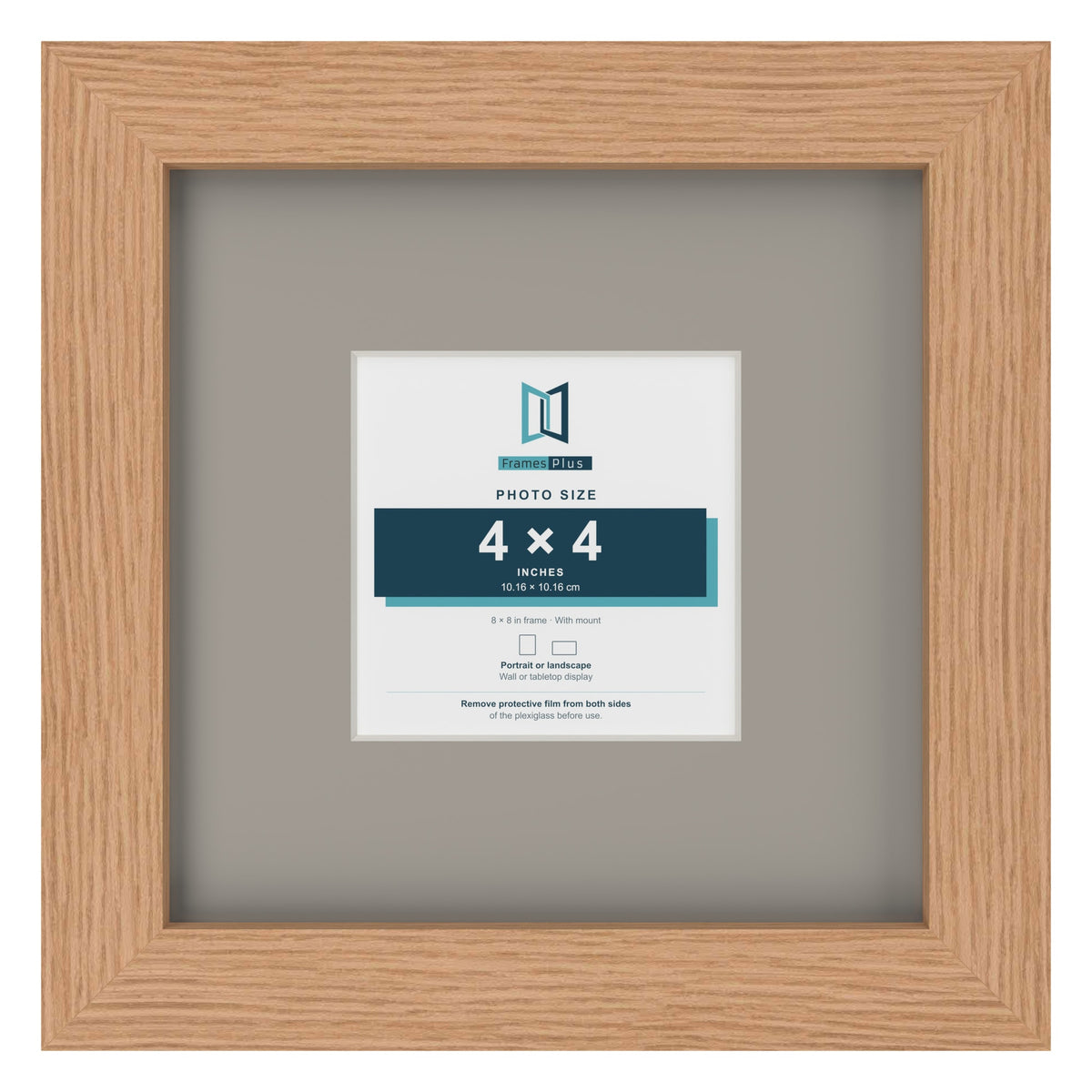 Oak 8 x 8 inch picture frame with a Dawn Grey mount for a 4 x 4 inch photo