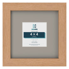Oak 8 x 8 inch picture frame with a Dawn Grey mount for a 4 x 4 inch photo