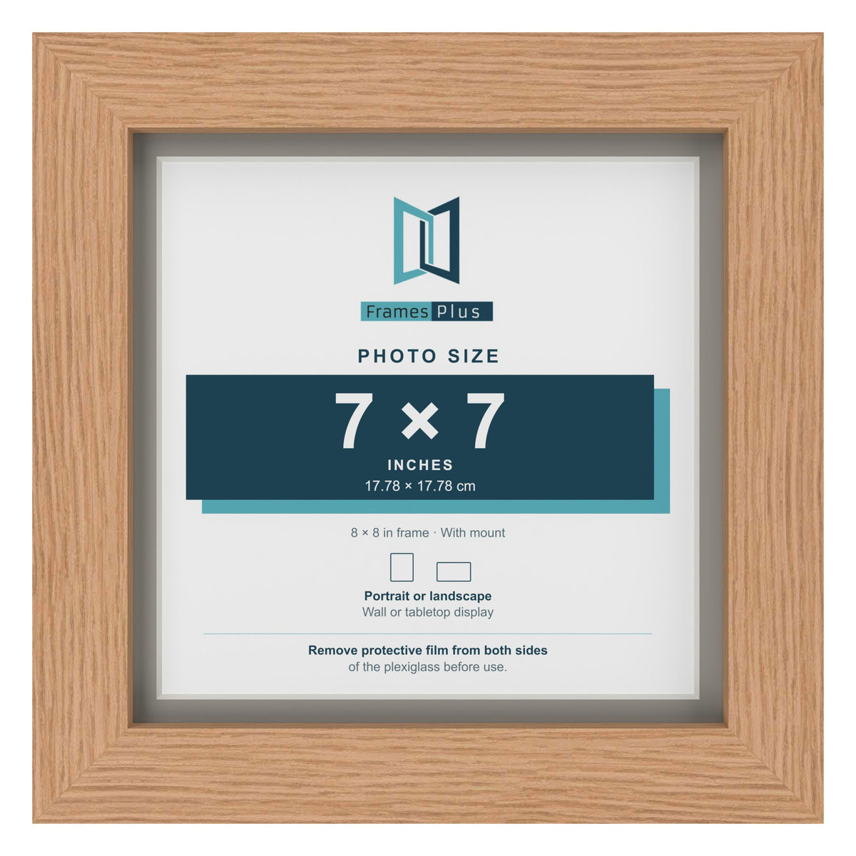 Oak 8 x 8 inch picture frame with a Dawn Grey mount for a 7 x 7 inch photo