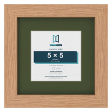 Oak 8 x 8 inch picture frame with a green mount for a 5 x 5 inch photo