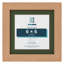 Oak 8 x 8 inch picture frame with a green mount for a 6 x 6 inch photo