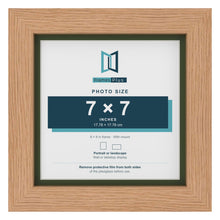 Oak 8 x 8 inch picture frame with a green mount for a 7 x 7 inch photo