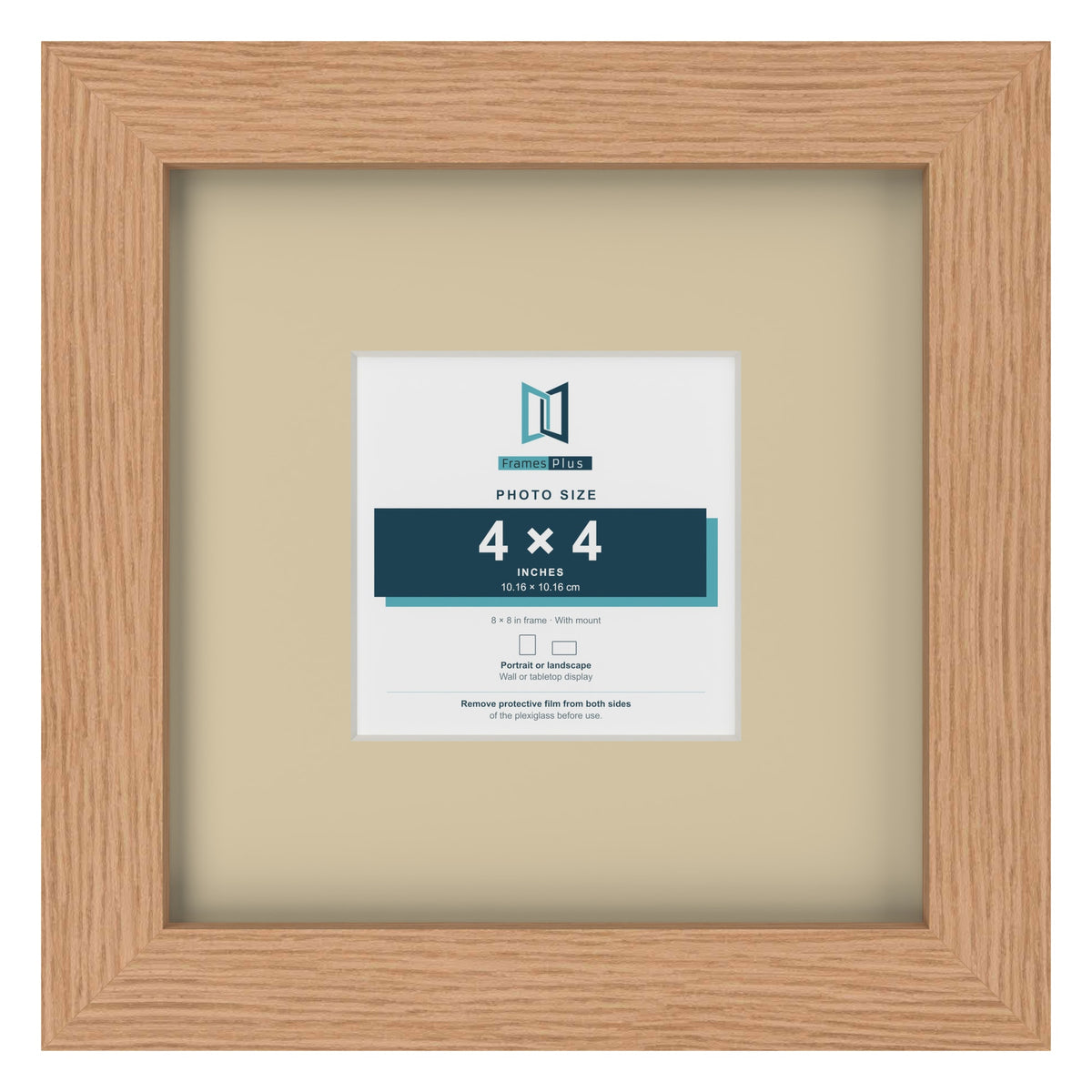 Oak 8 x 8 inch picture frame with an ivory mount for a 4 x 4 inch photo