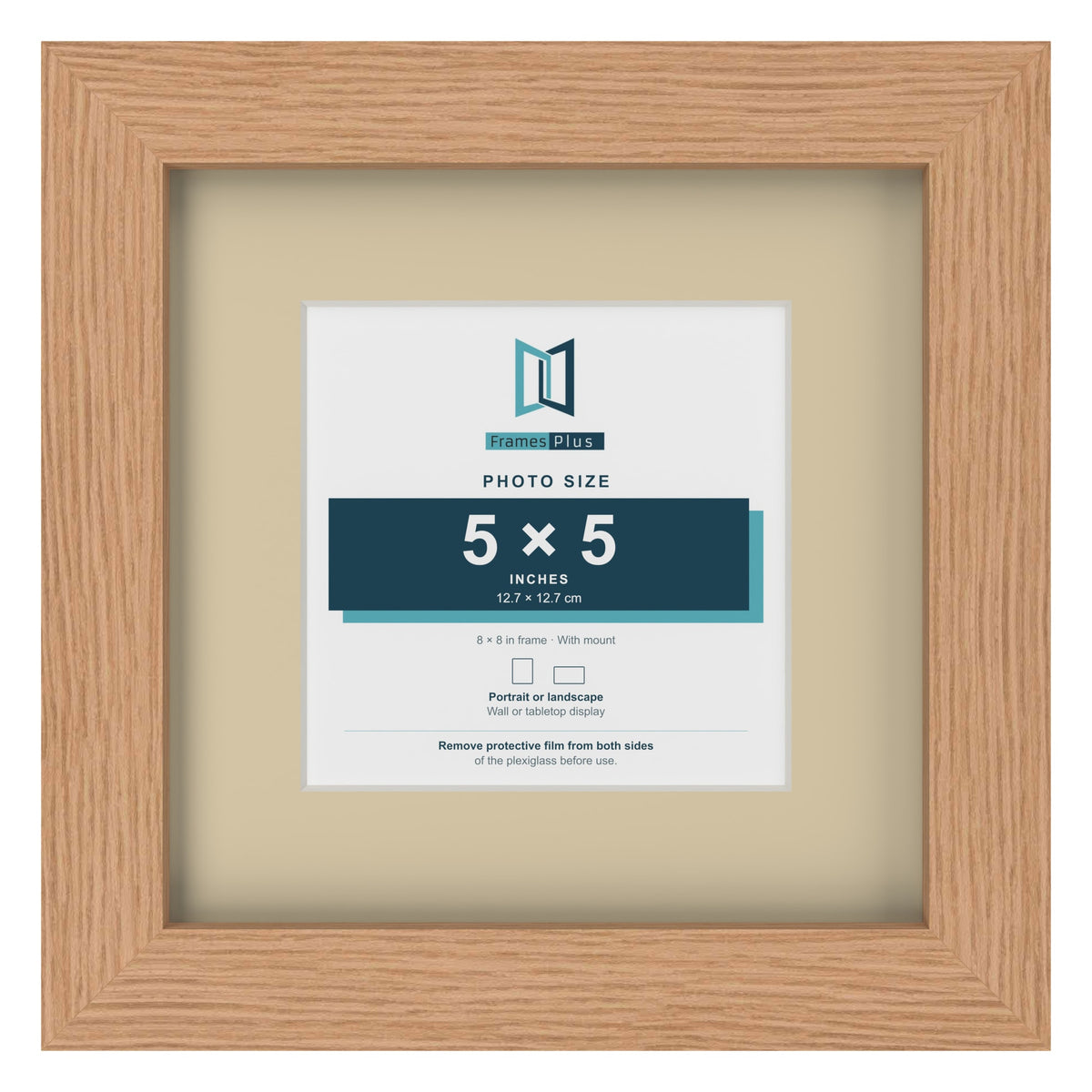 Oak 8 x 8 inch picture frame with an ivory mount for a 5 x 5 inch photo