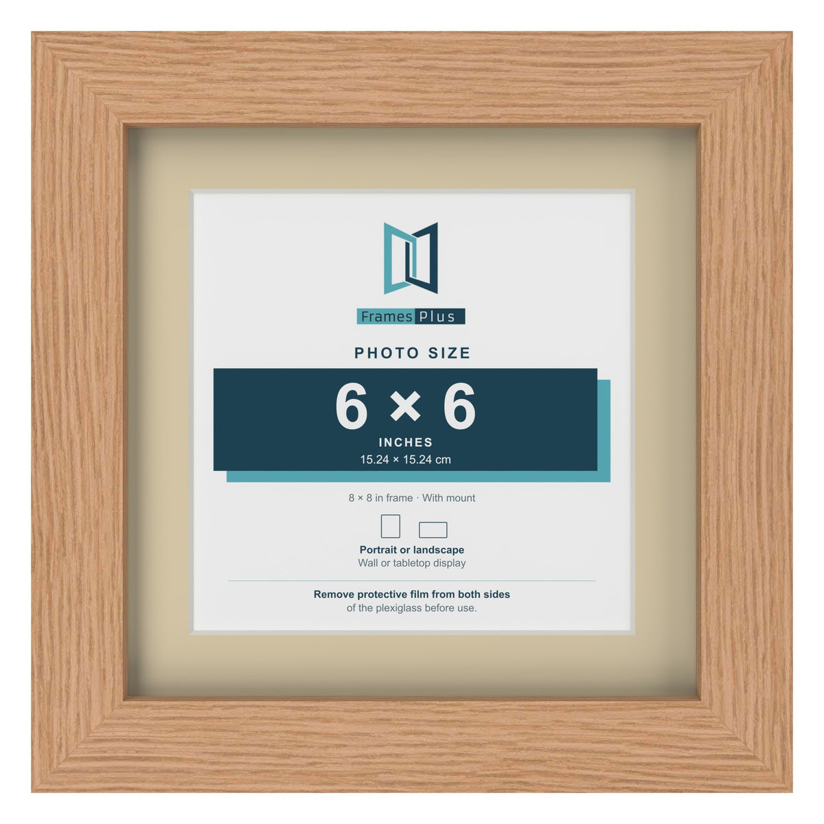 Oak 8 x 8 inch picture frame with an ivory mount for a 6 x 6 inch photo