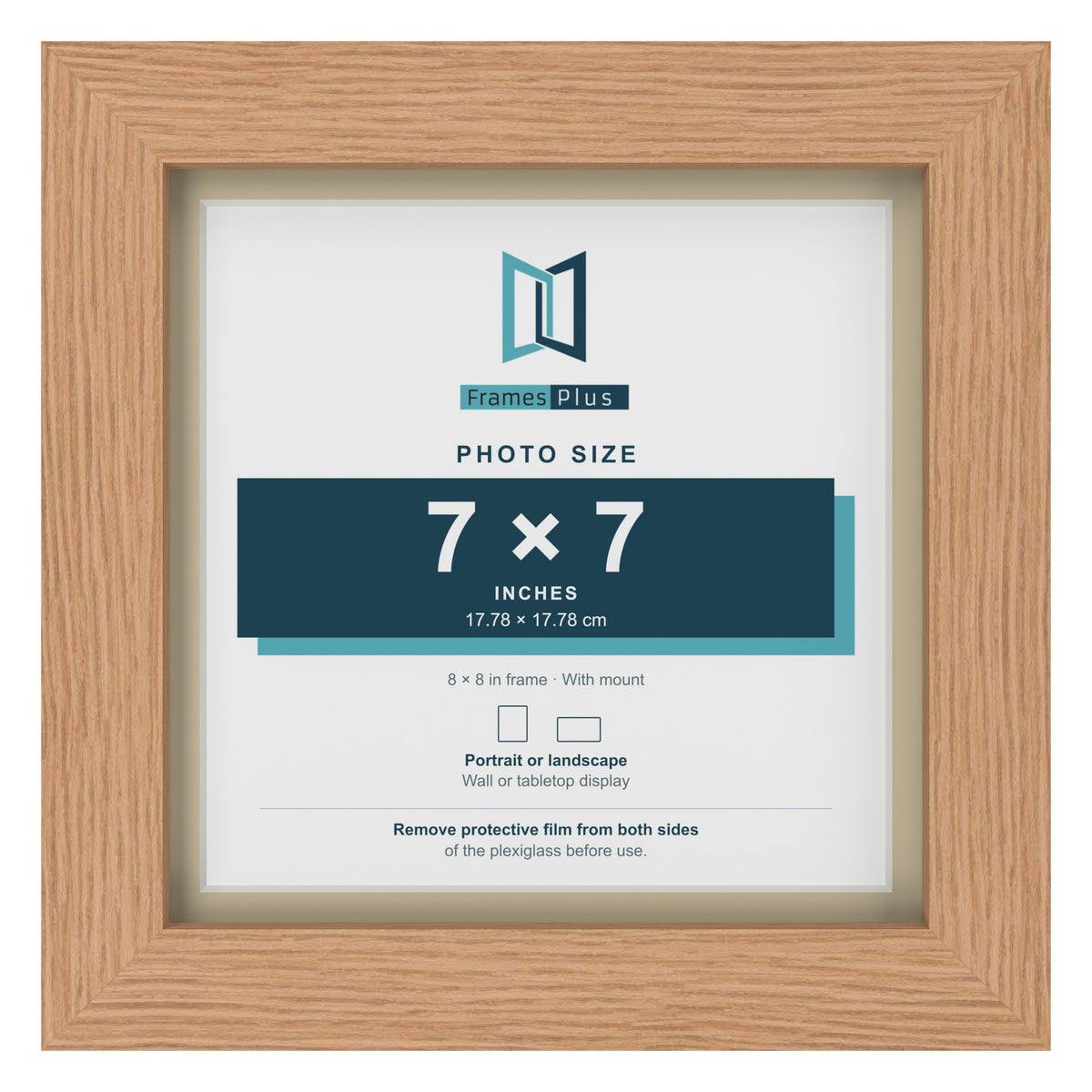 Oak 8 x 8 inch picture frame with an ivory mount for a 7 x 7 inch photo