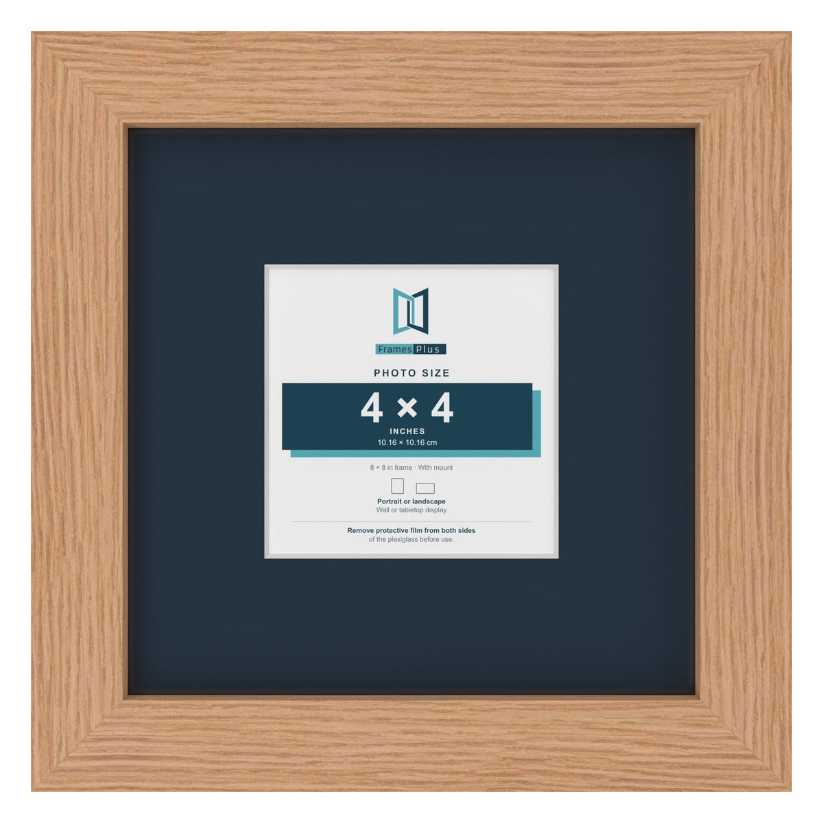 Oak 8 x 8 inch picture frame with a Pacific Blue mount for a 4 x 4 inch photo