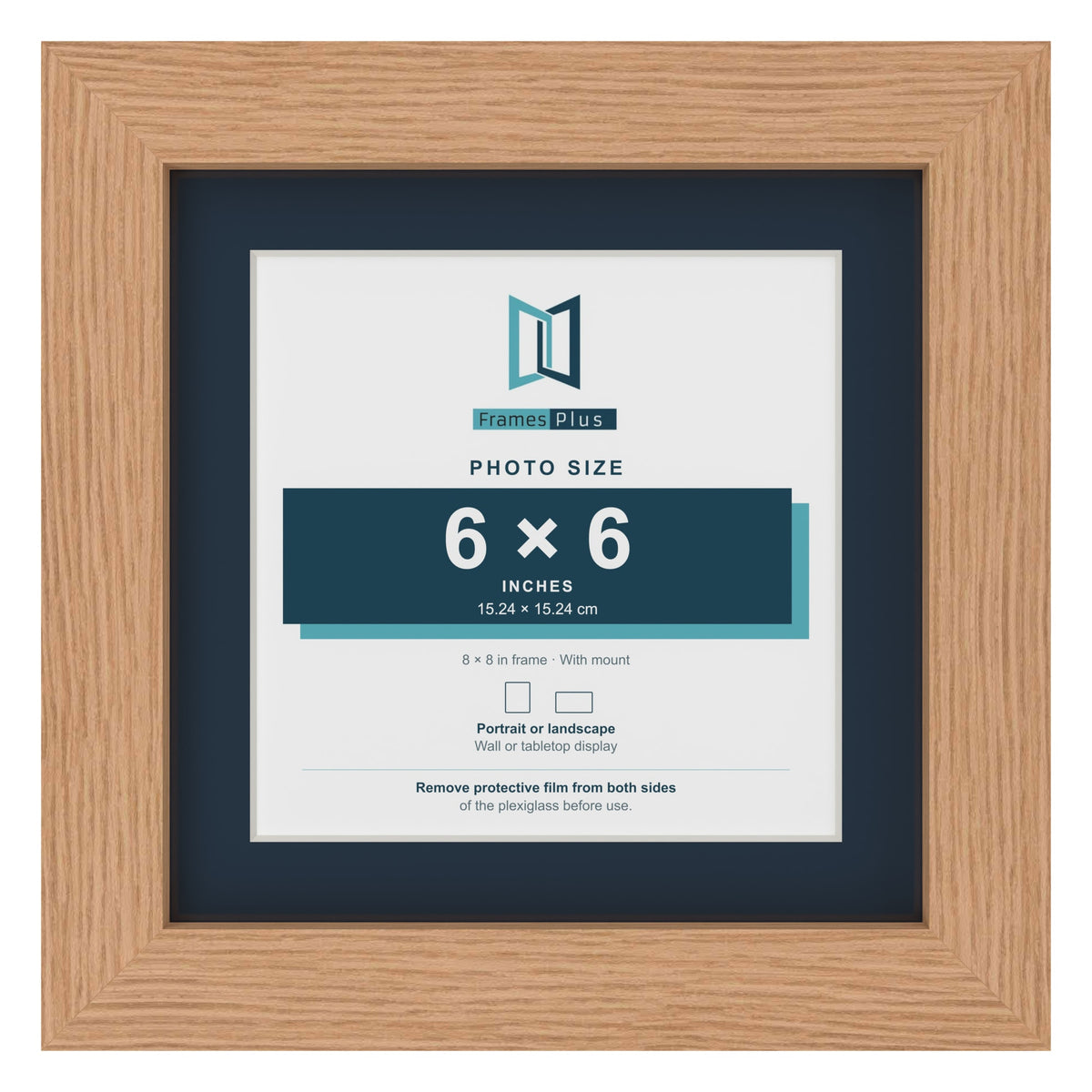Oak 8 x 8 inch picture frame with a Pacific Blue mount for a 6 x 6 inch photo