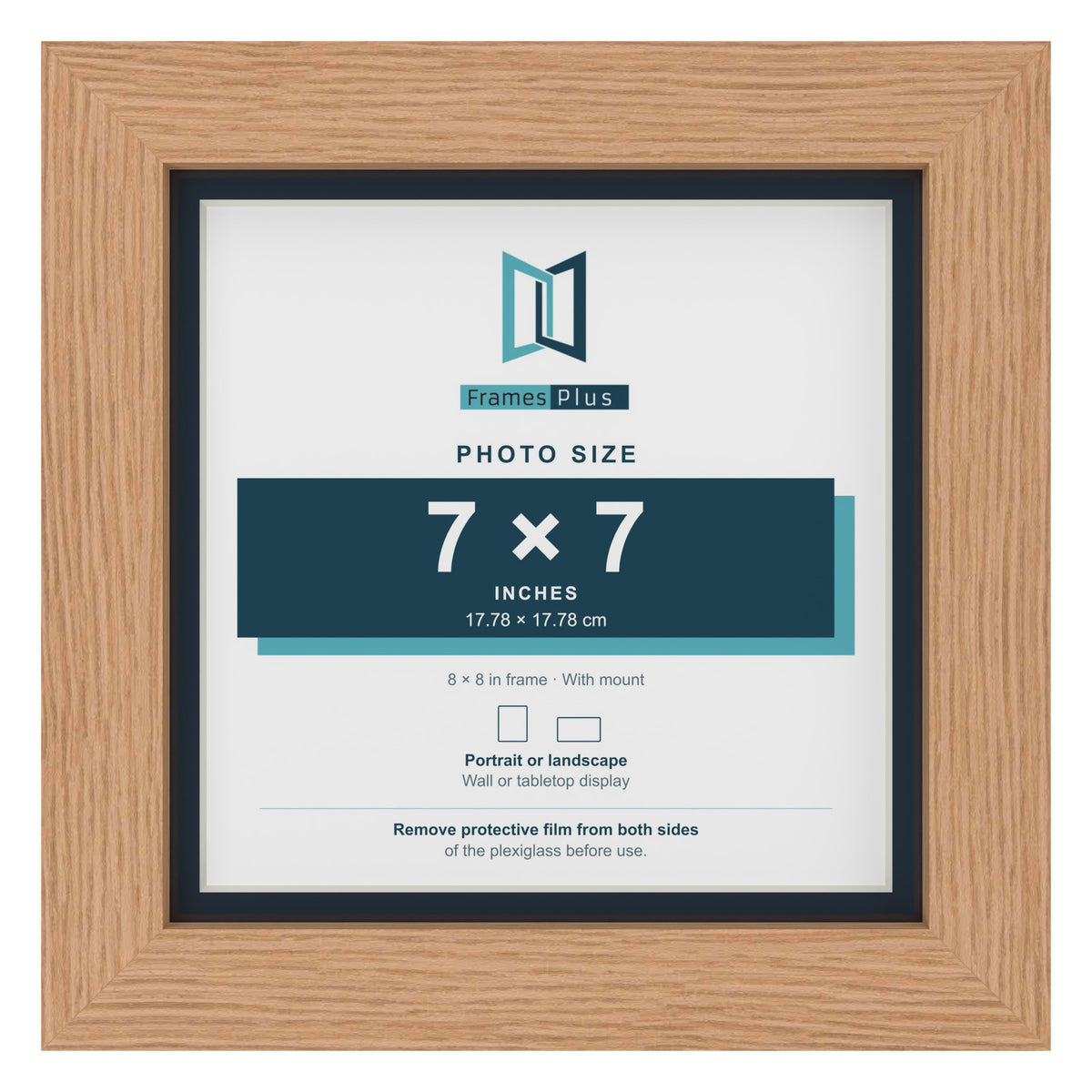 Oak 8 x 8 inch picture frame with a Pacific Blue mount for a 7 x 7 inch photo