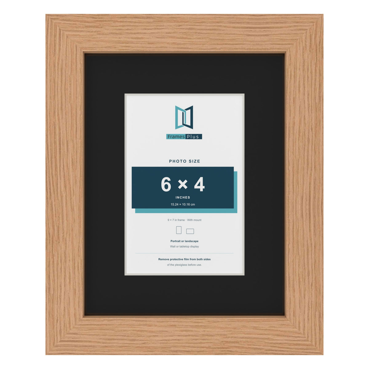 Oak 9 x 7 inch picture frame with a black mount for a 6 x 4 inch photo