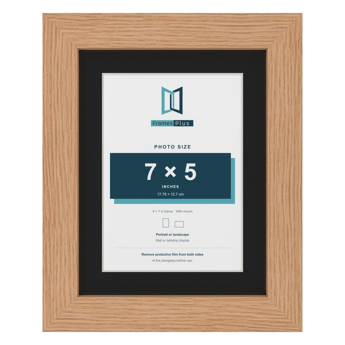 Oak 9 x 7 inch picture frame with a black mount for a 7 x 5 inch photo