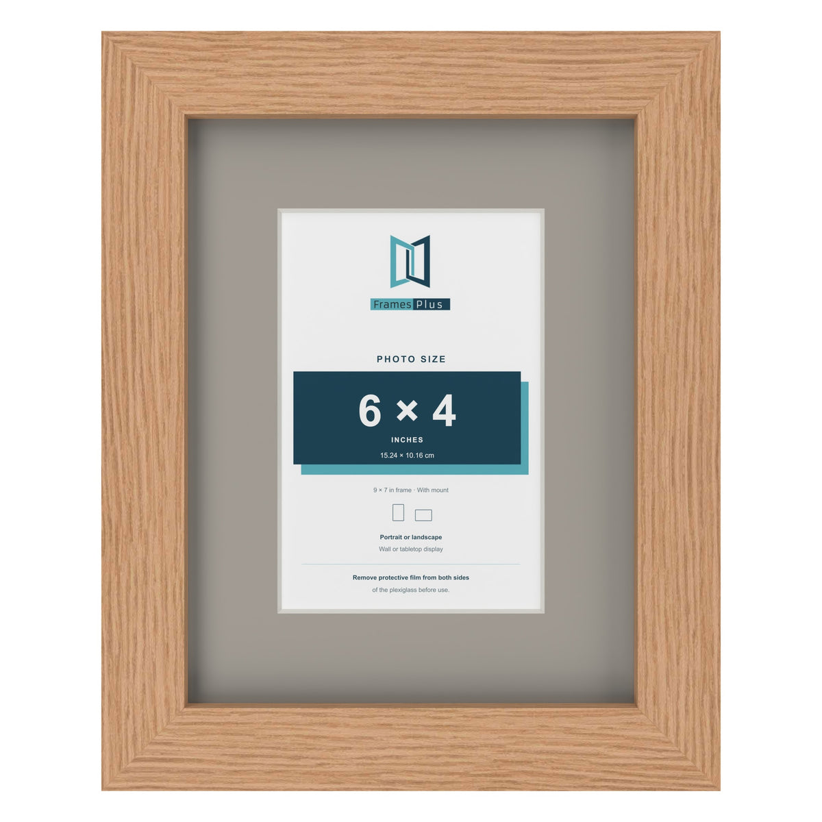 Oak 9 x 7 inch picture frame with a Dawn Grey mount for a 6 x 4 inch photo