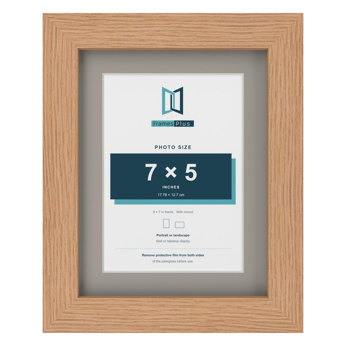 Oak 9 x 7 inch picture frame with a Dawn Grey mount for a 7 x 5 inch photo