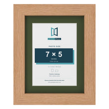 Oak 9 x 7 inch picture frame with a green mount for a 7 x 5 inch photo