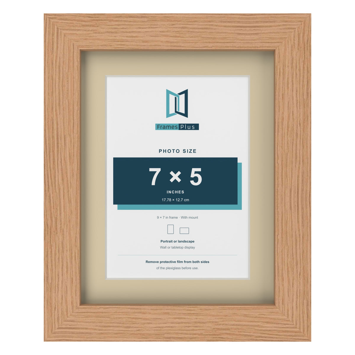 Oak 9 x 7 inch picture frame with an ivory mount for a 7 x 5 inch photo