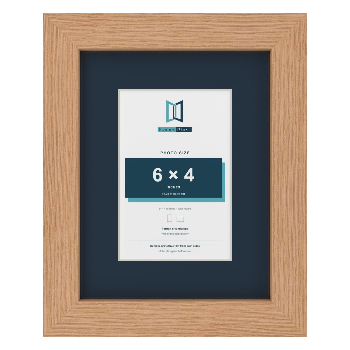 Oak 9 x 7 inch picture frame with a Pacific Blue mount for a 6 x 4 inch photo