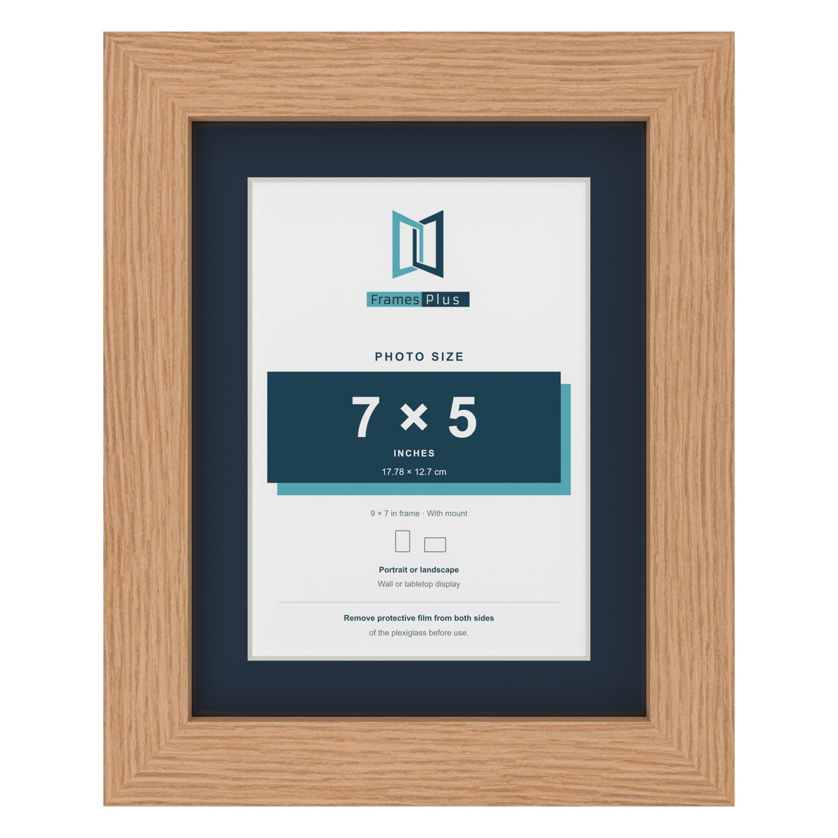 Oak 9 x 7 inch picture frame with a Pacific Blue mount for a 7 x 5 inch photo