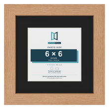 Oak 9 x 9 inch picture frame with a black mount for a 6 x 6 inch photo