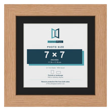 Oak 9 x 9 inch picture frame with a black mount for a 7 x 7 inch photo