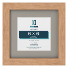 Oak 9 x 9 inch picture frame with a Dawn Grey mount for a 6 x 6 inch photo