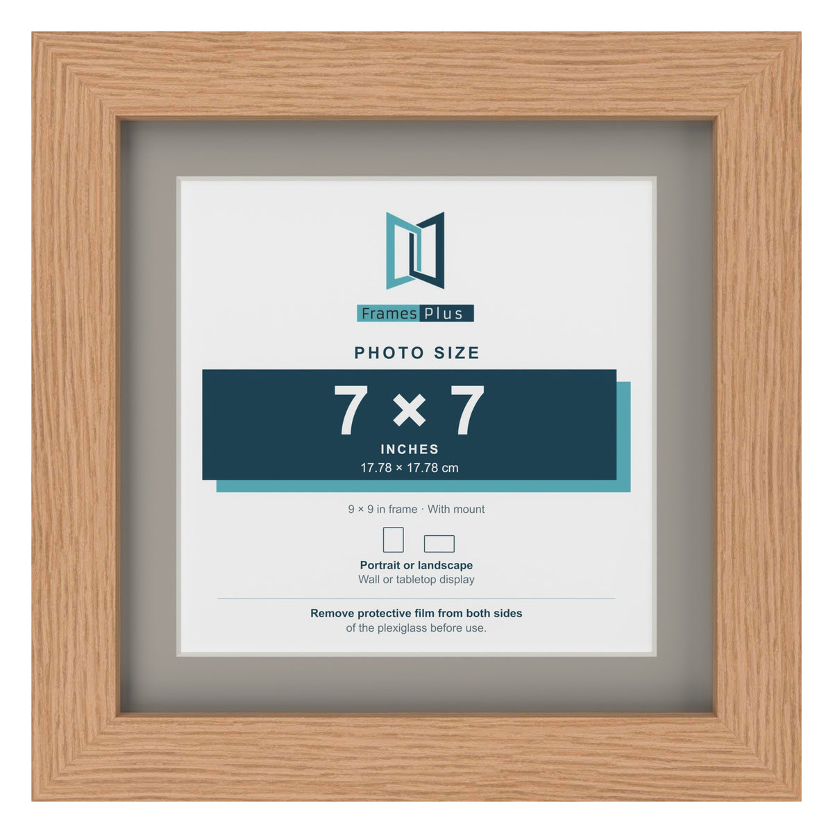 Oak 9 x 9 inch picture frame with a Dawn Grey mount for a 7 x 7 inch photo