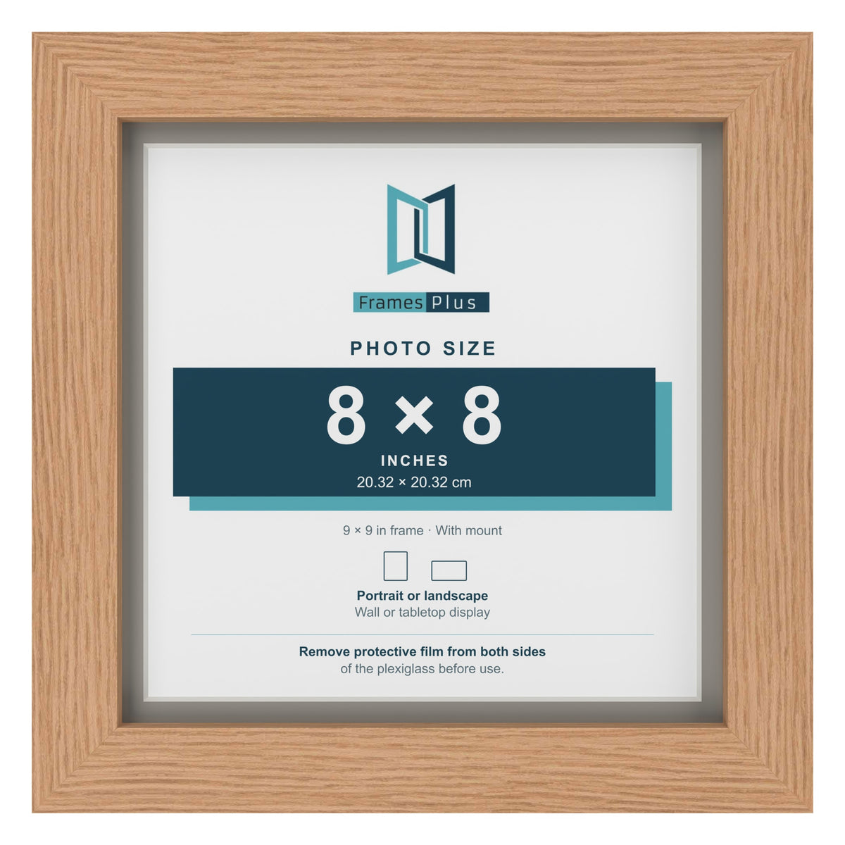 Oak 9 x 9 inch picture frame with a Dawn Grey mount for an 8 x 8 inch photo