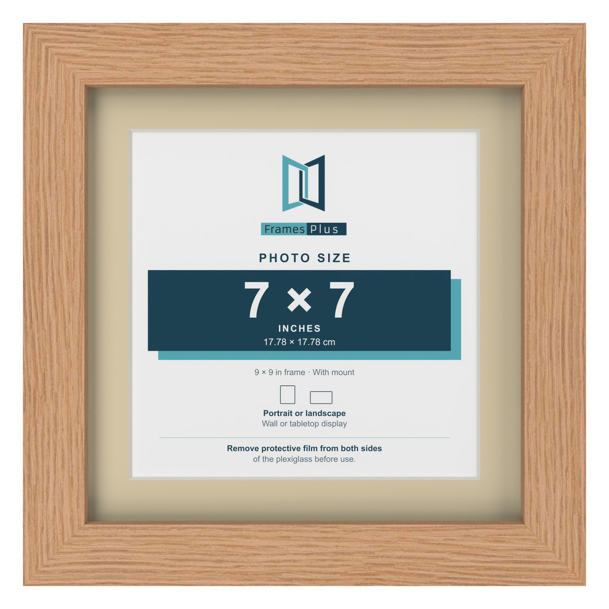 Oak 9 x 9 inch picture frame with an ivory mount for a 7 x 7 inch photo