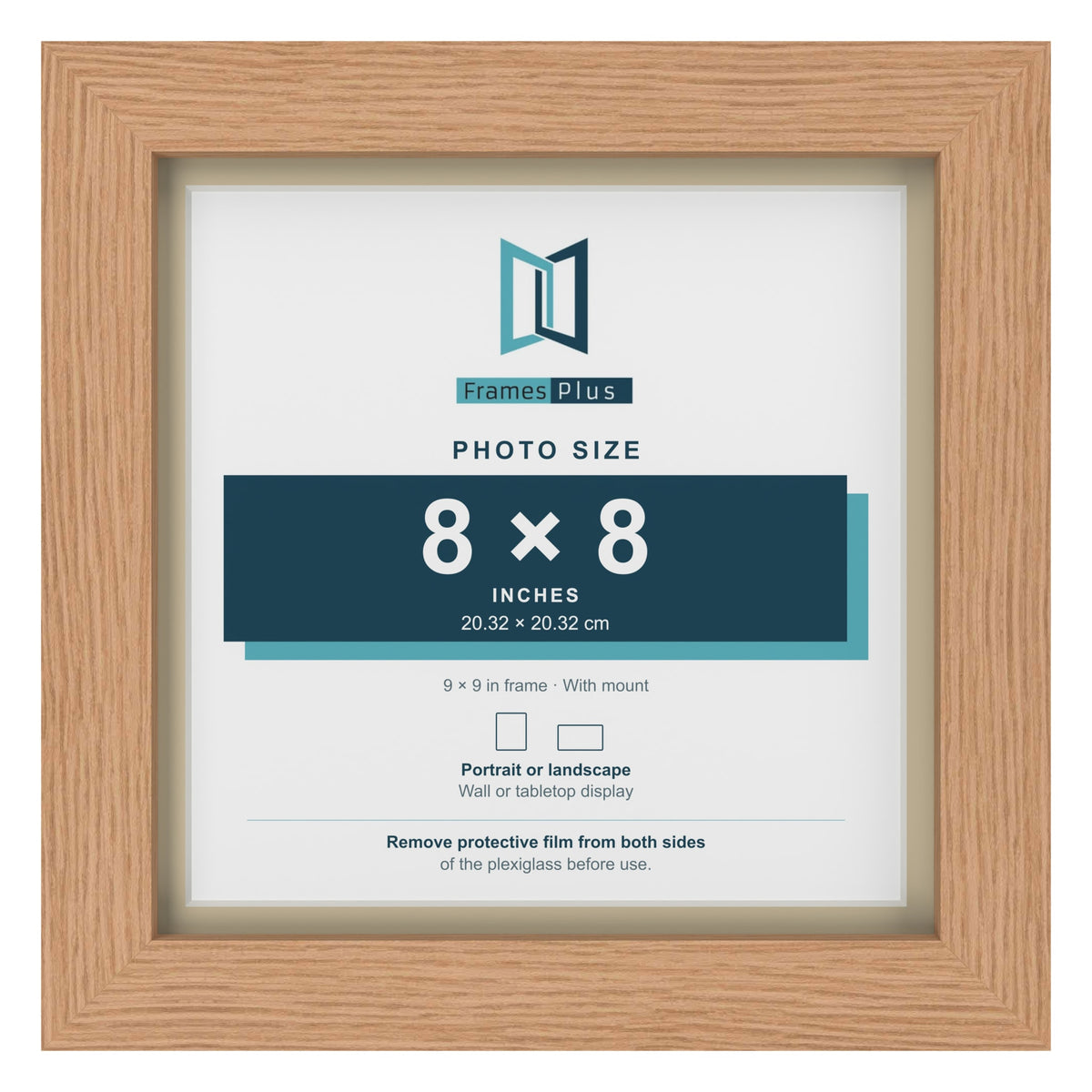 Oak 9 x 9 inch picture frame with an ivory mount for an 8 x 8 inch photo
