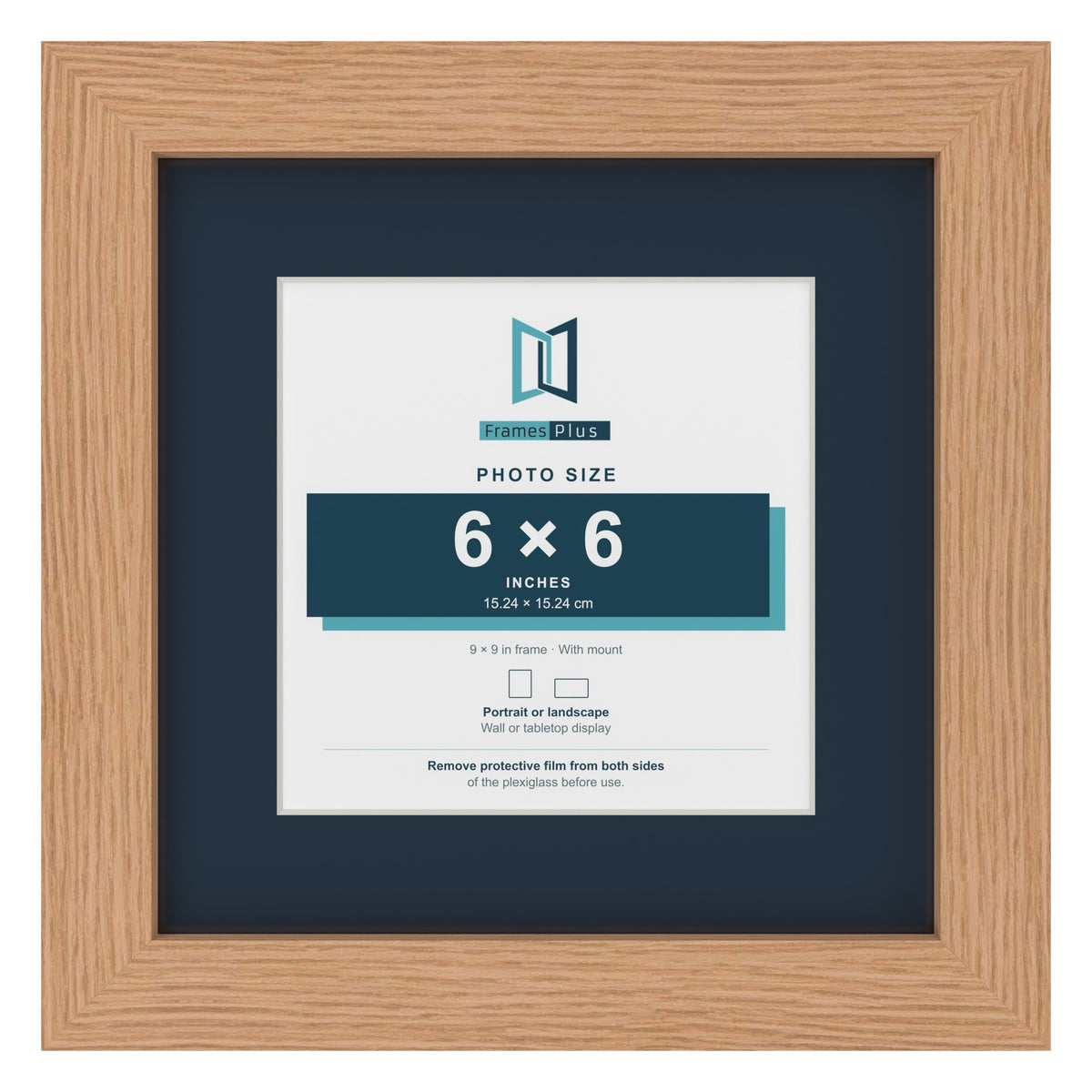 Oak 9 x 9 inch picture frame with a Pacific Blue mount for a 6 x 6 inch photo