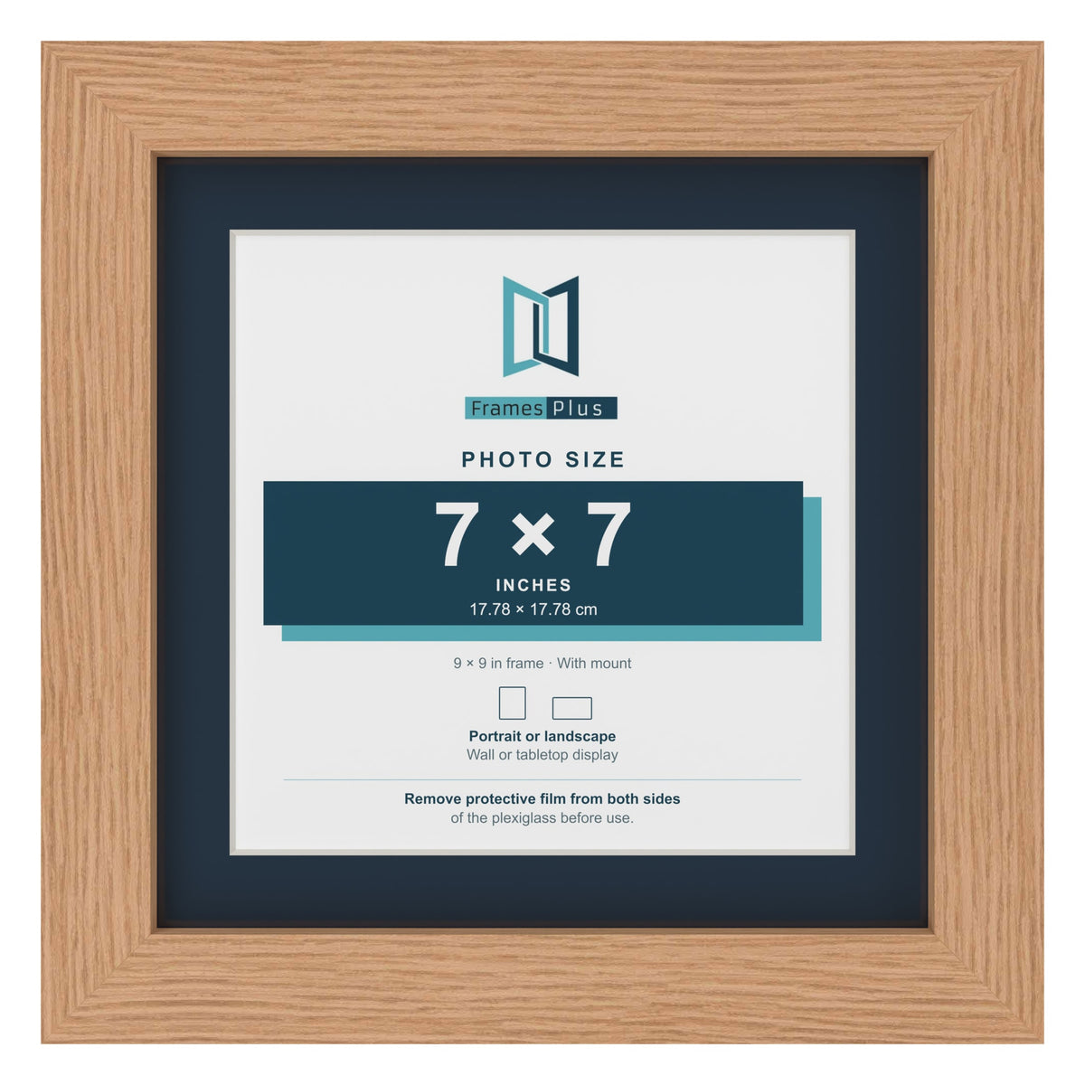 Oak 9 x 9 inch picture frame with a Pacific Blue mount for a 7 x 7 inch photo