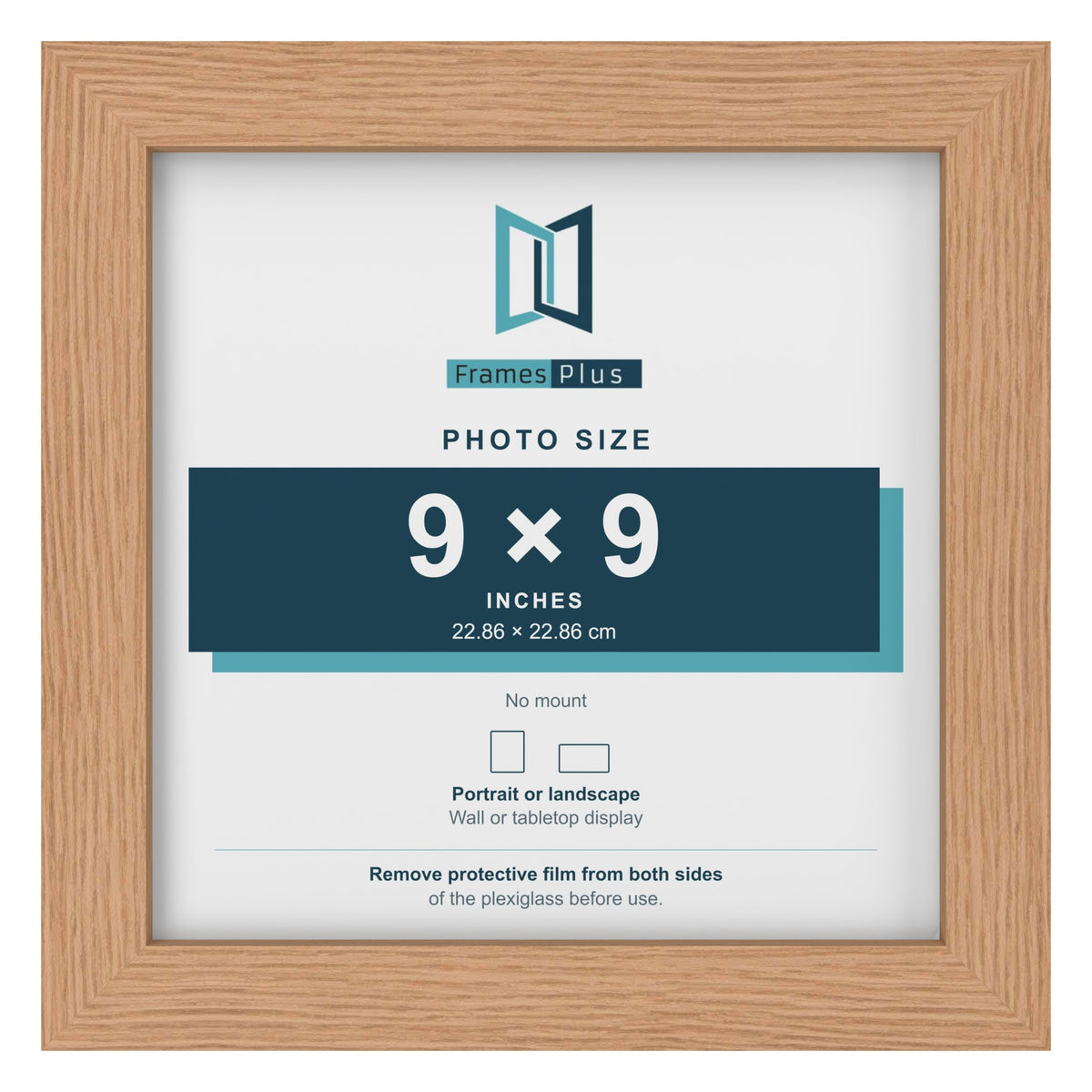 Oak picture frame for a 9 x 9 inch photo