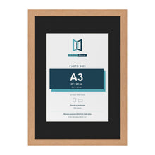 Oak A2 picture frame with a black mount for an A3 photo
