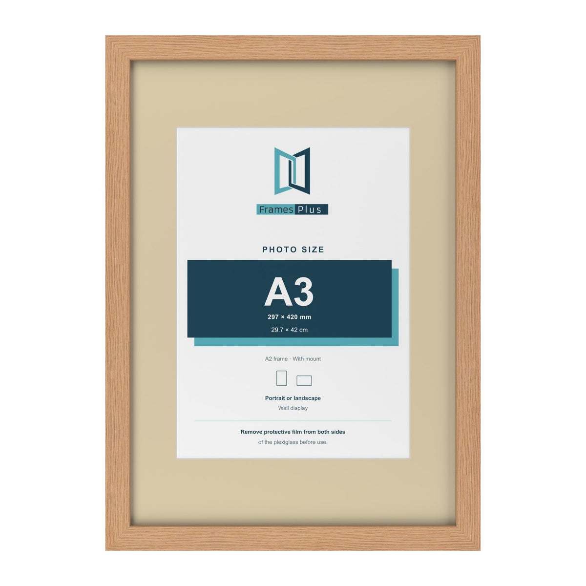 Oak A2 picture frame with an ivory mount for an A3 photo