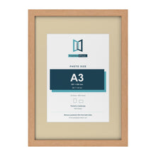 Oak A2 picture frame with an ivory mount for an A3 photo