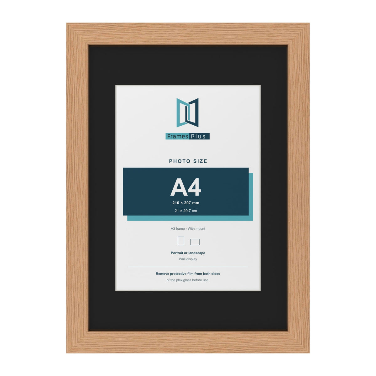 Oak A3 picture frame with a black mount for an A4 photo