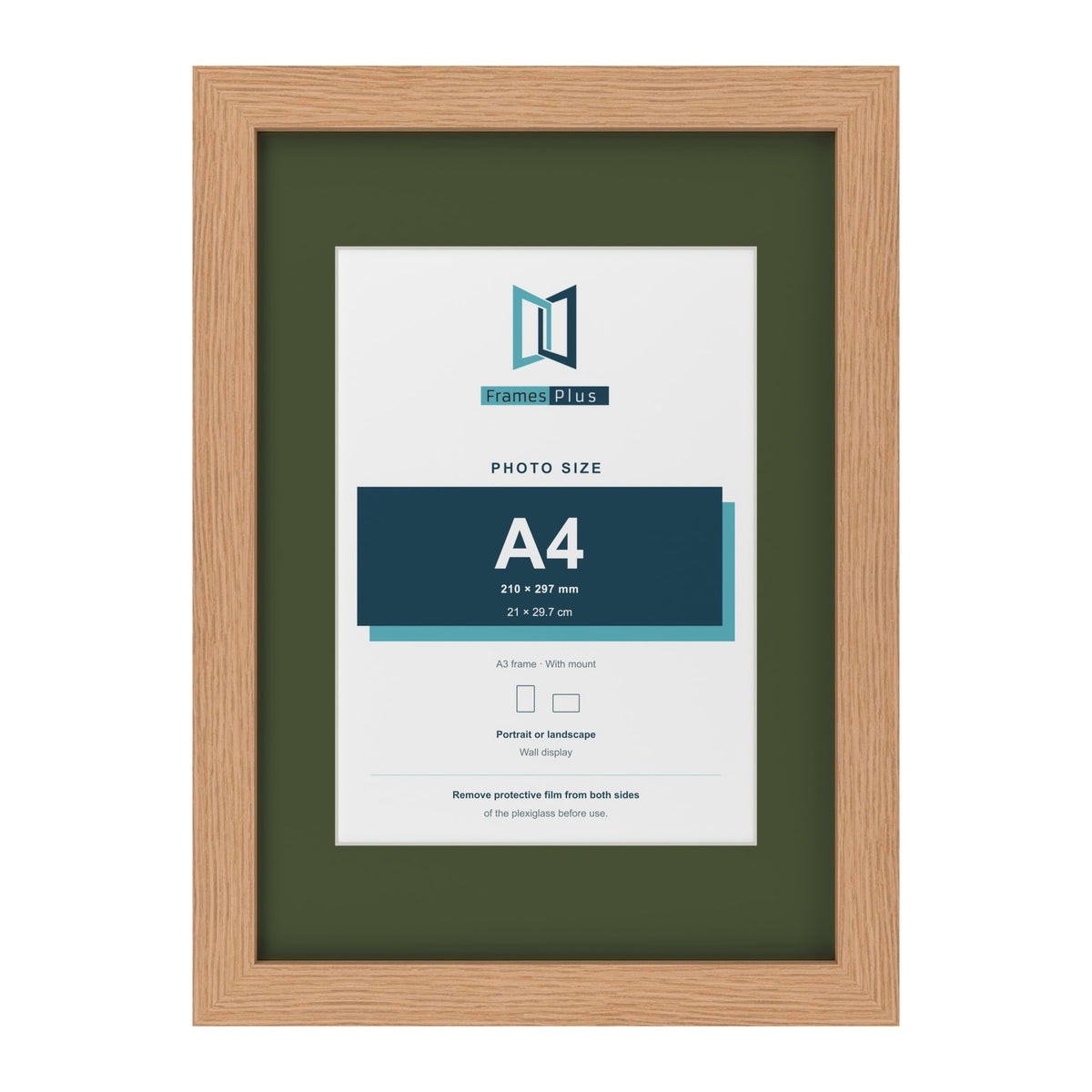 Oak A3 picture frame with a green mount for an A4 photo