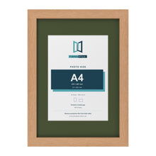 Oak A3 picture frame with a green mount for an A4 photo