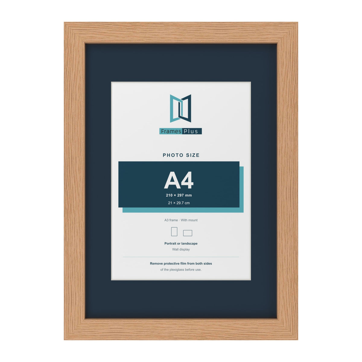 Oak A3 picture frame with a Pacific Blue mount for an A4 photo