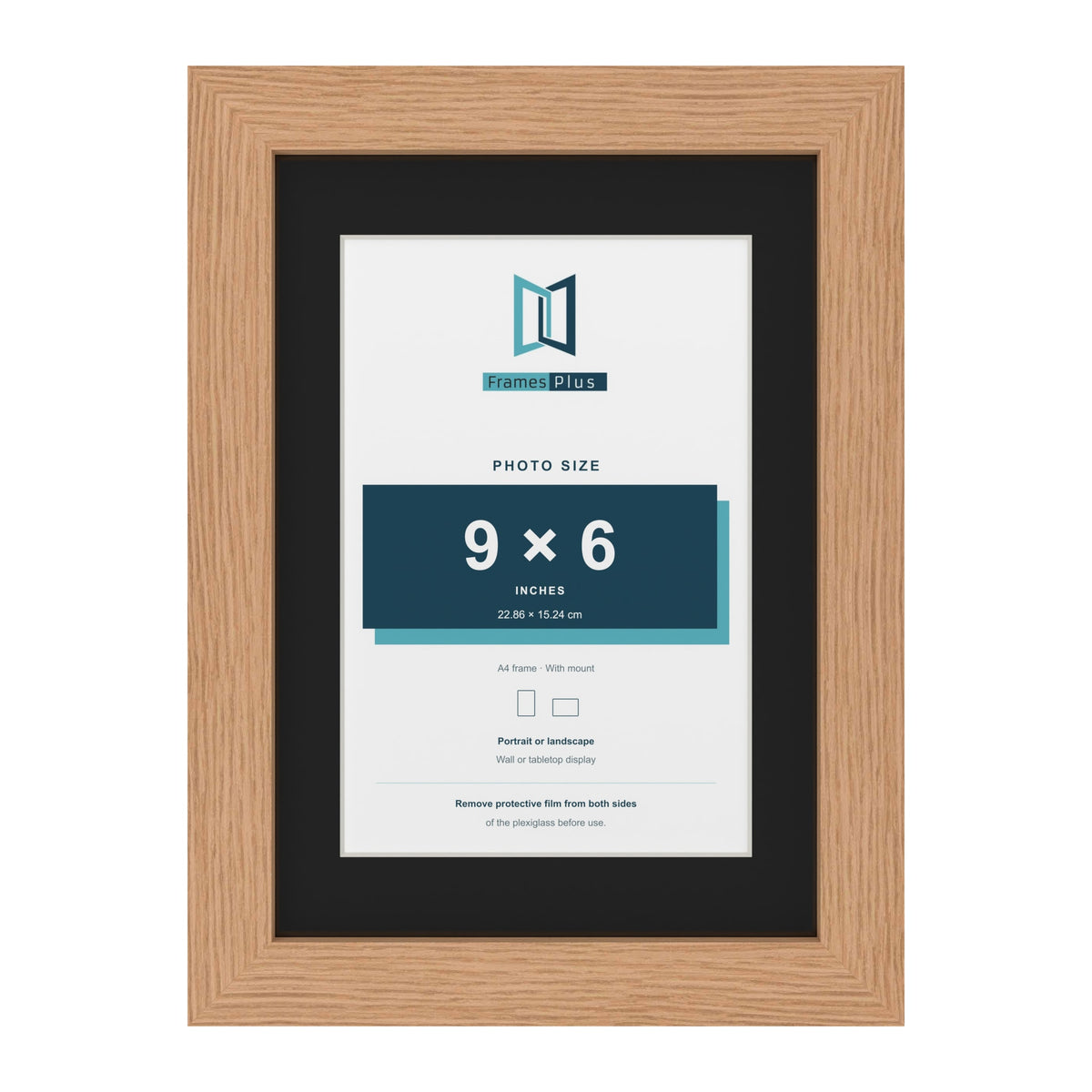 Oak A4 picture frame with a black mount for a 9 x 6 inch photo