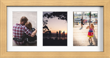 Pine Multi-Aperture Frame for 3 Photos 7x5" with White Mount displaying photographs